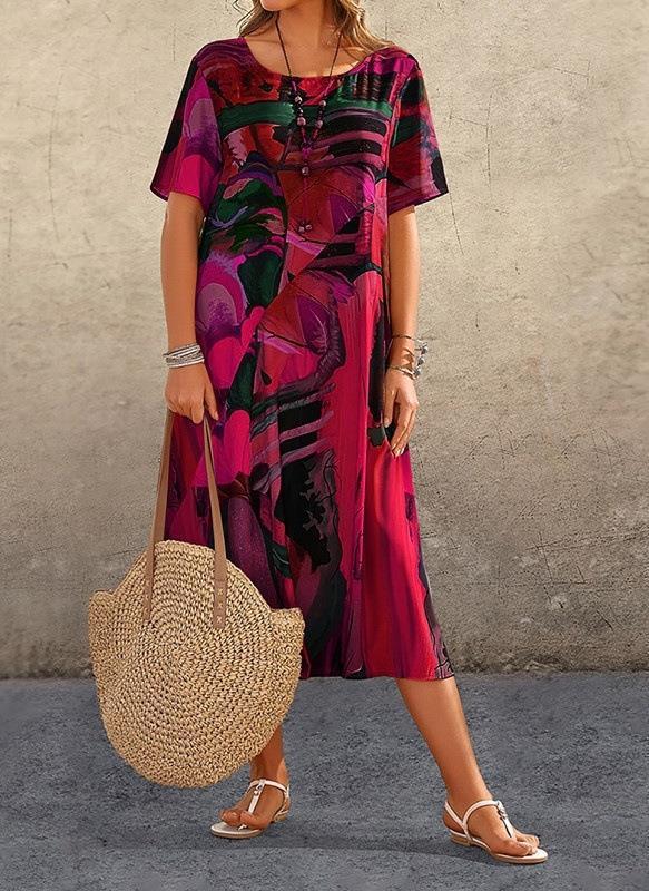 Waist Crewneck Loose Beach Long Dress