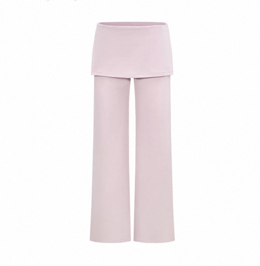 Walk Style Two-Piece Straight Leg Stretchy Skirt Pants for Women