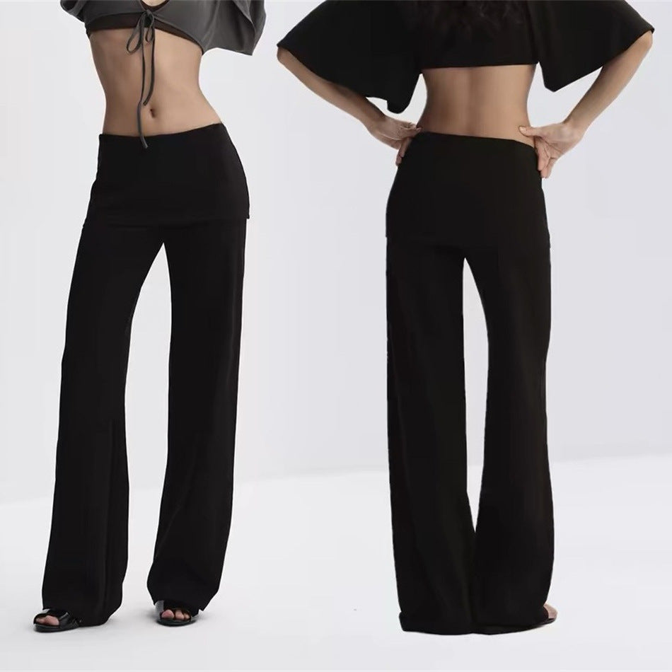 Walk Style Two-Piece Straight Leg Stretchy Skirt Pants for Women