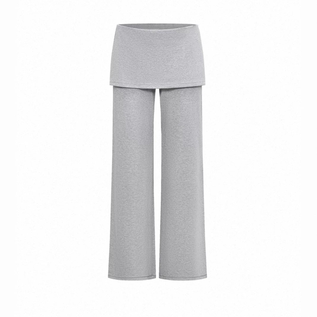 Walk Style Two-Piece Straight Leg Stretchy Skirt Pants for Women