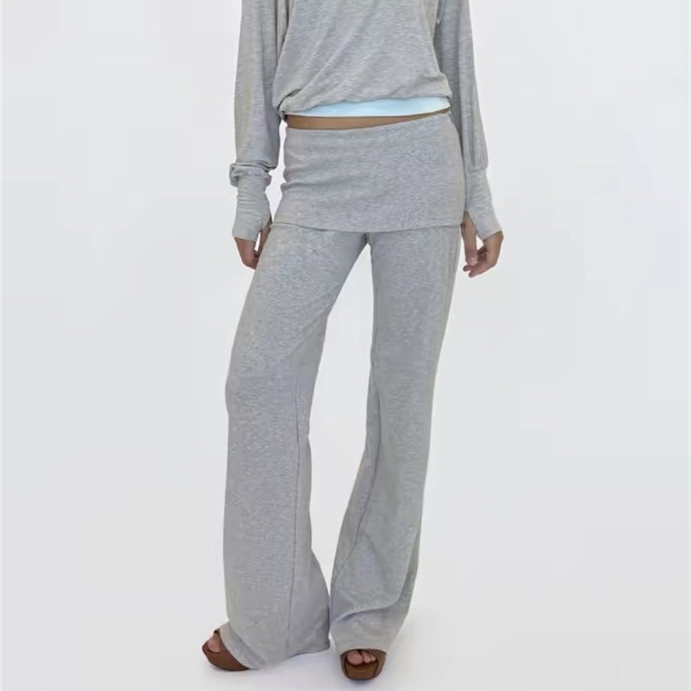 Walk Style Two-Piece Straight Leg Stretchy Skirt Pants for Women