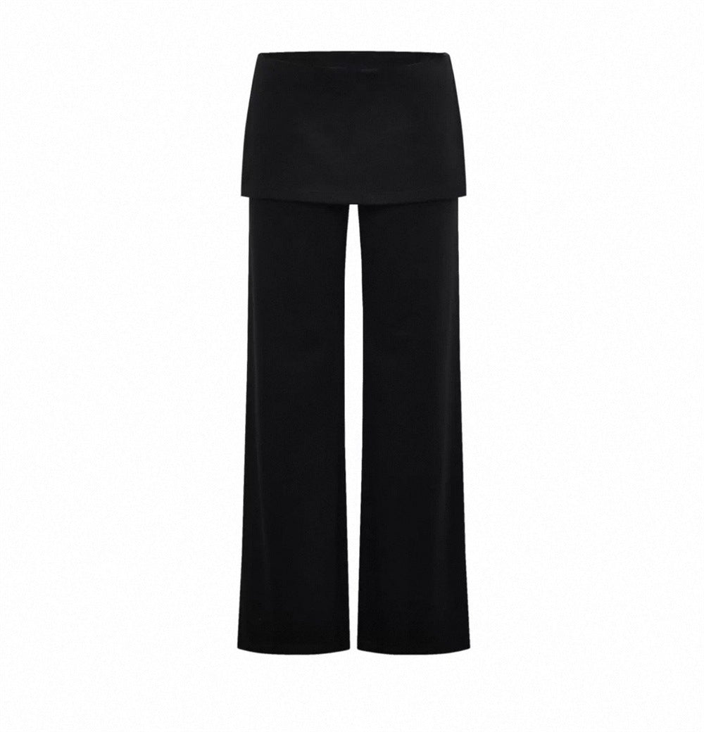 Walk Style Two-Piece Straight Leg Stretchy Skirt Pants for Women