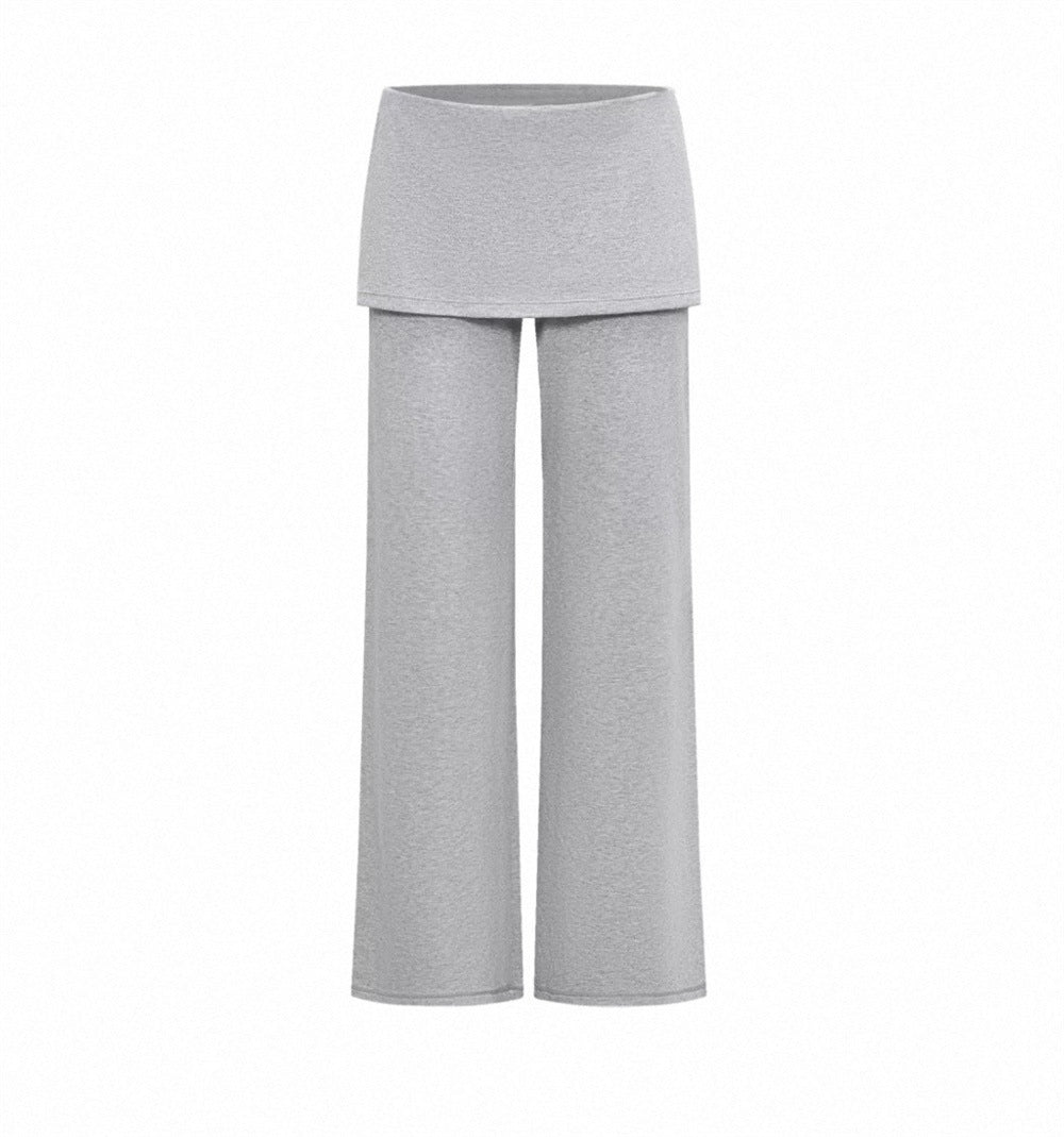 Walk Style Two-Piece Straight Leg Stretchy Skirt Pants for Women