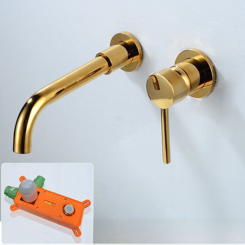 Wall-Mounted Antique Brass Basin Faucet with Brushed Gold Finish