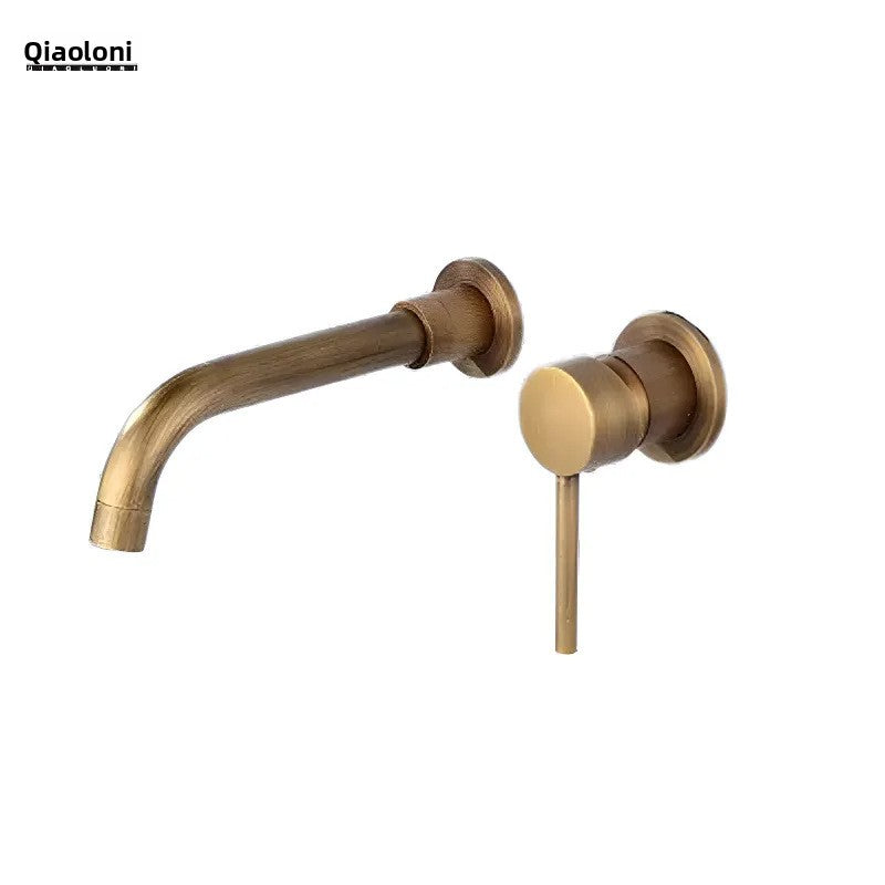 Wall-Mounted Antique Brass Basin Faucet with Brushed Gold Finish