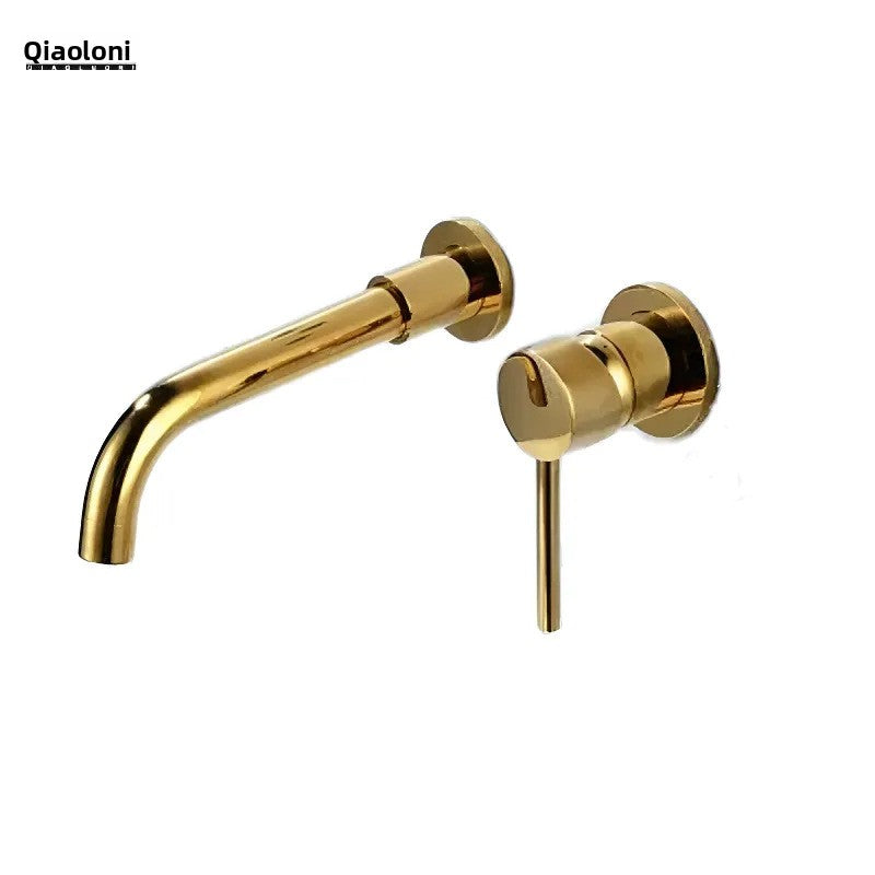 Wall-Mounted Antique Brass Basin Faucet with Brushed Gold Finish