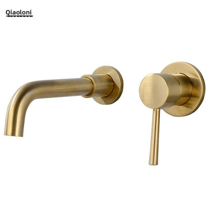 Wall-Mounted Antique Brass Basin Faucet with Brushed Gold Finish