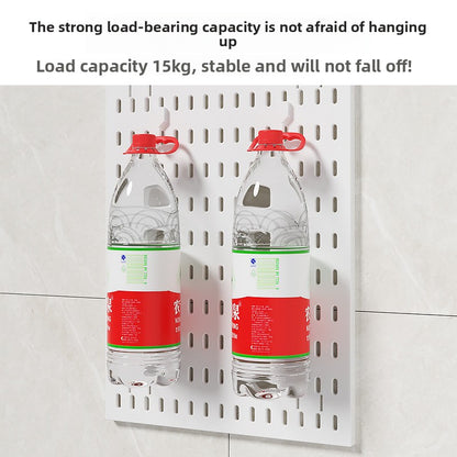Wall-Mounted Perforated Storage Board with Hooks