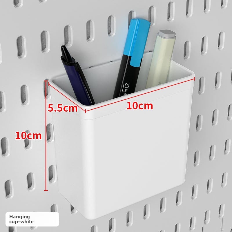 Wall-Mounted Perforated Storage Board with Hooks