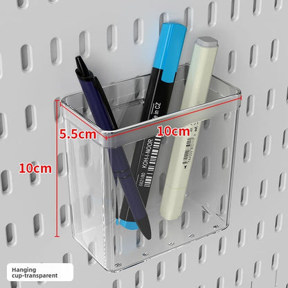 Wall-Mounted Perforated Storage Board with Hooks