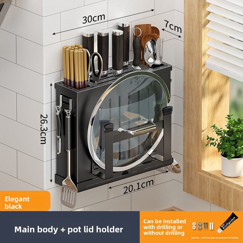 Wall Mounted Stainless Steel Knife Holder with Cutting Board Storage