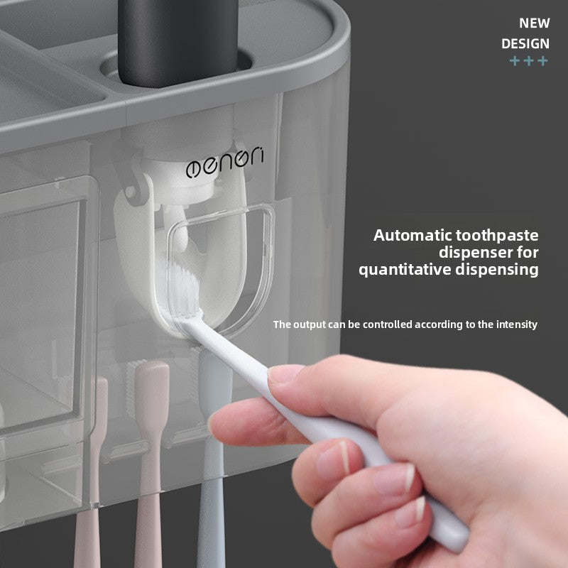 Wall-Mounted Toothbrush Cup Holder with Mouthwash Cup and Toothpaste Dispenser