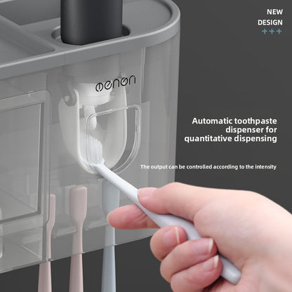 Wall-Mounted Toothbrush Cup Holder with Mouthwash Cup and Toothpaste Dispenser