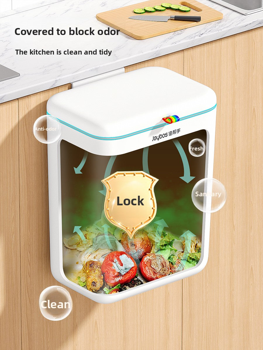 Wall-mounted trash can in the kitchen
