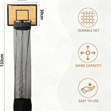 Wall-Mounted Wooden Basketball Hoop Laundry Basket