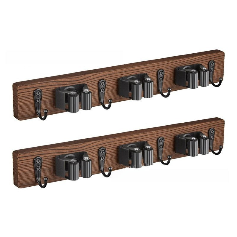 Wall-Mounted Wooden Mop Broom Storage Rack