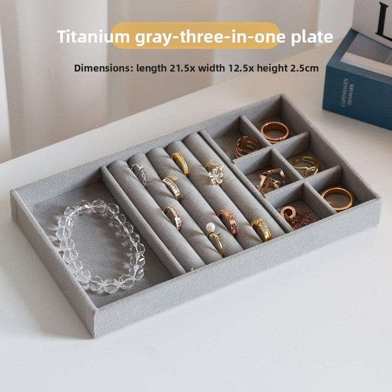 Walnut Wood Jewelry Display Tray with Velvet Lining