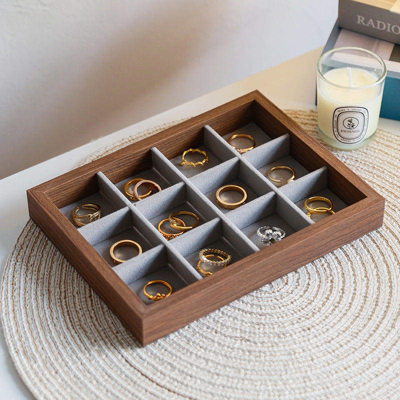 Walnut Wood Jewelry Display Tray with Velvet Lining