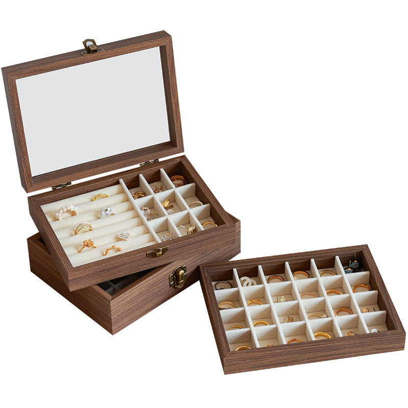 Walnut Wood Jewelry Display Tray with Velvet Lining