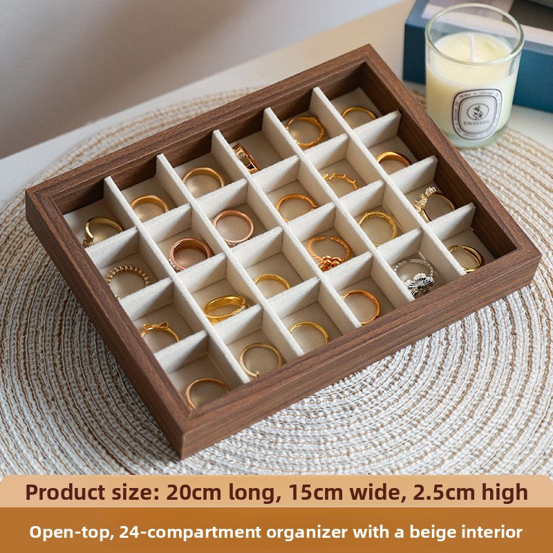 Walnut Wood Jewelry Display Tray with Velvet Lining