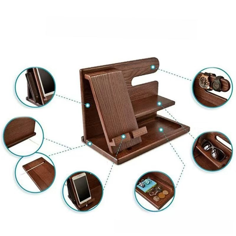 Walnut Wood Phone Stand Desktop Organizer