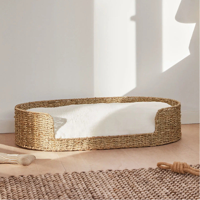 Warm grass and rattan woven pet mat