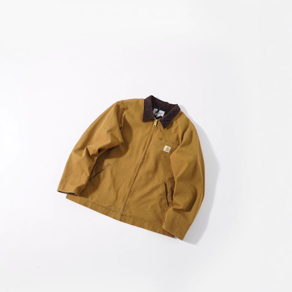 Washed and aged lapel jacket work coat