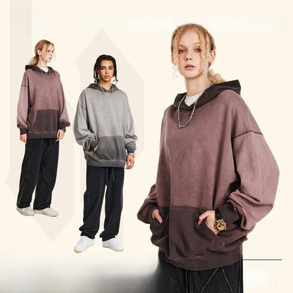 Washed Contrasting Retro Hooded Sweatshirt