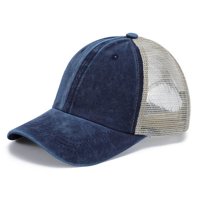 Washed Cotton Baseball Cap with Mesh Panels