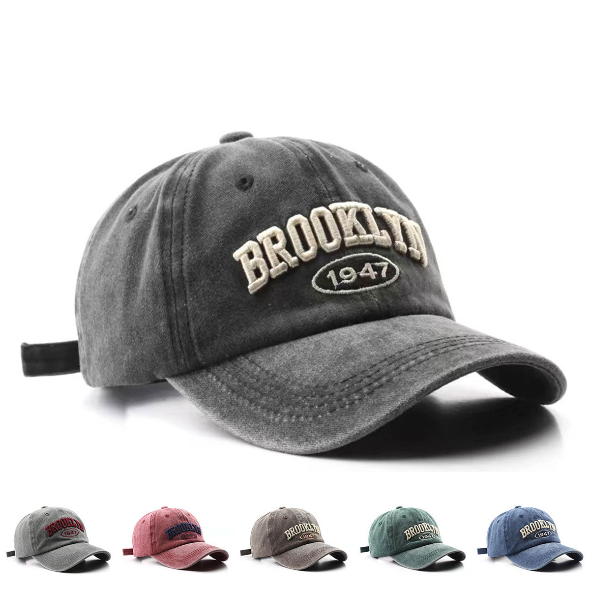 Washed Cotton Embroidered Letter Baseball Cap