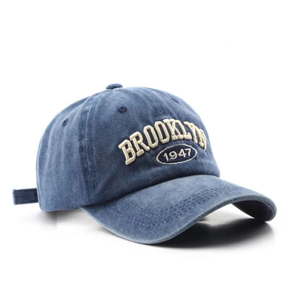 Washed Cotton Embroidered Letter Baseball Cap