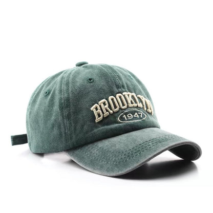 Washed Cotton Embroidered Letter Baseball Cap