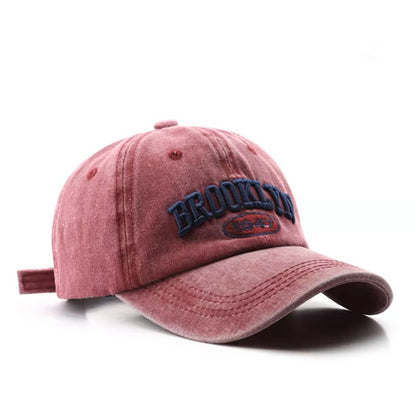 Washed Cotton Embroidered Letter Baseball Cap