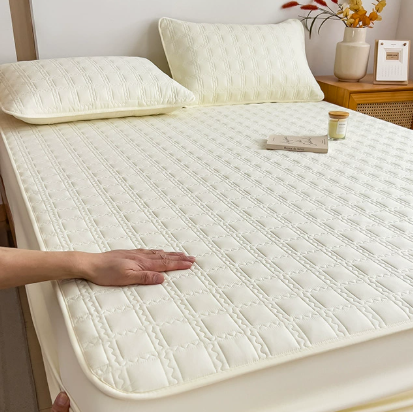 Washed Cotton Quilted Fitted Bed Sheet