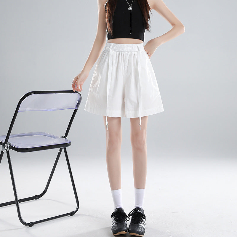 Washed Cotton Shorts Women Casual Loose Fit Wide-Leg