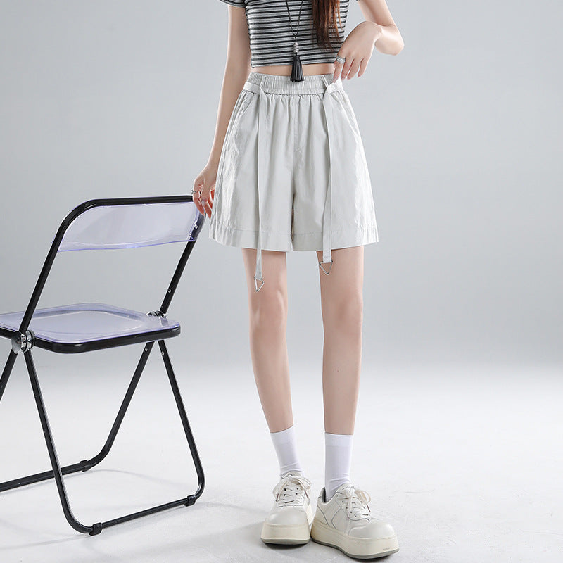 Washed Cotton Shorts Women Casual Loose Fit Wide-Leg