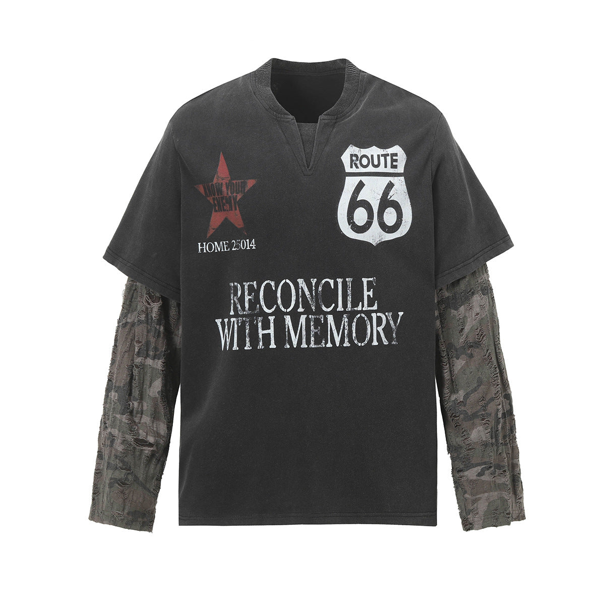 Washed cotton T-shirt with long sleeves