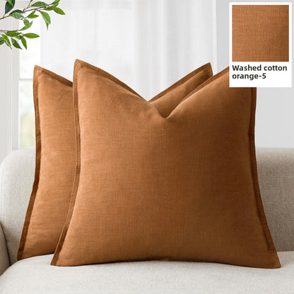 Washed Cotton Wide-Brim Solid Color Pillowcase for Living Room Sofa Bedroom