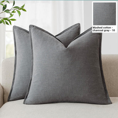 Washed Cotton Wide-Brim Solid Color Pillowcase for Living Room Sofa Bedroom