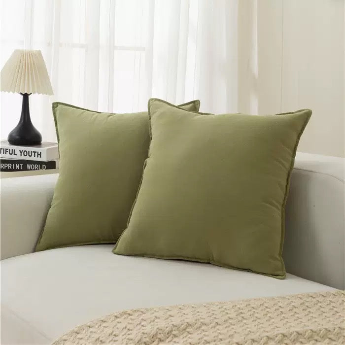 Washed Cotton Wide-Brim Solid Color Pillowcase for Living Room Sofa Bedroom