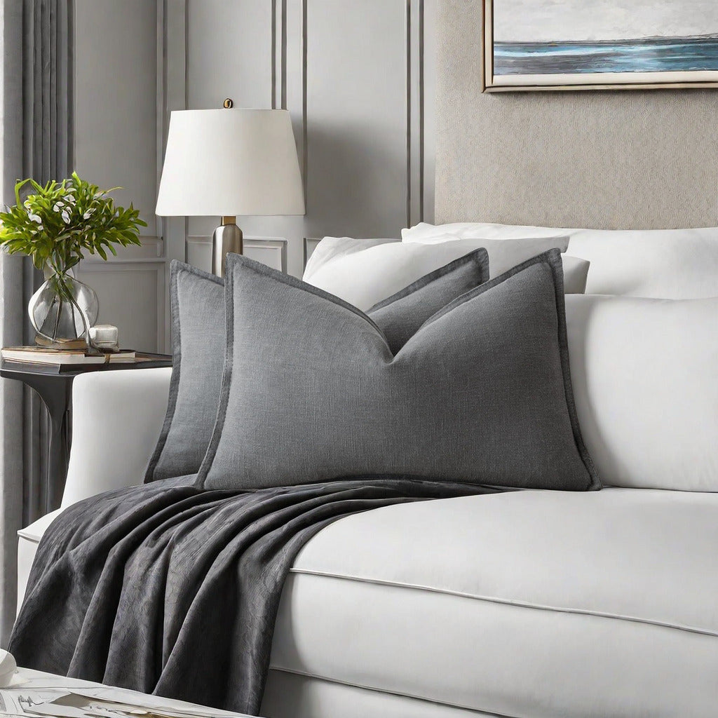 Washed Cotton Wide-Brim Solid Color Pillowcase for Living Room Sofa Bedroom