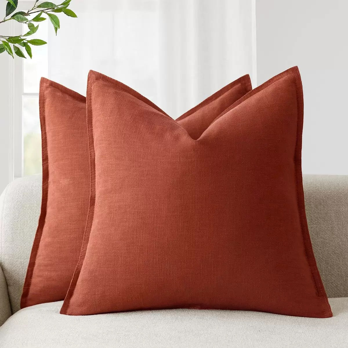 Washed Cotton Wide-Brim Solid Color Pillowcase for Living Room Sofa Bedroom