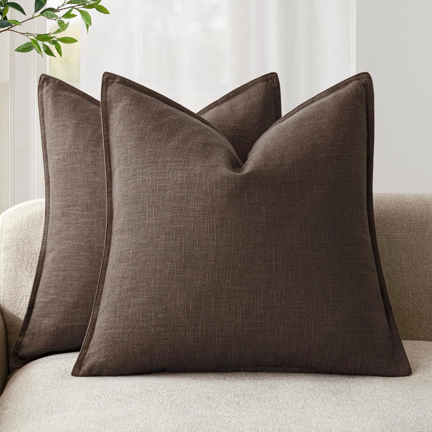 Washed Cotton Wide-Brim Solid Color Pillowcase for Living Room Sofa Bedroom
