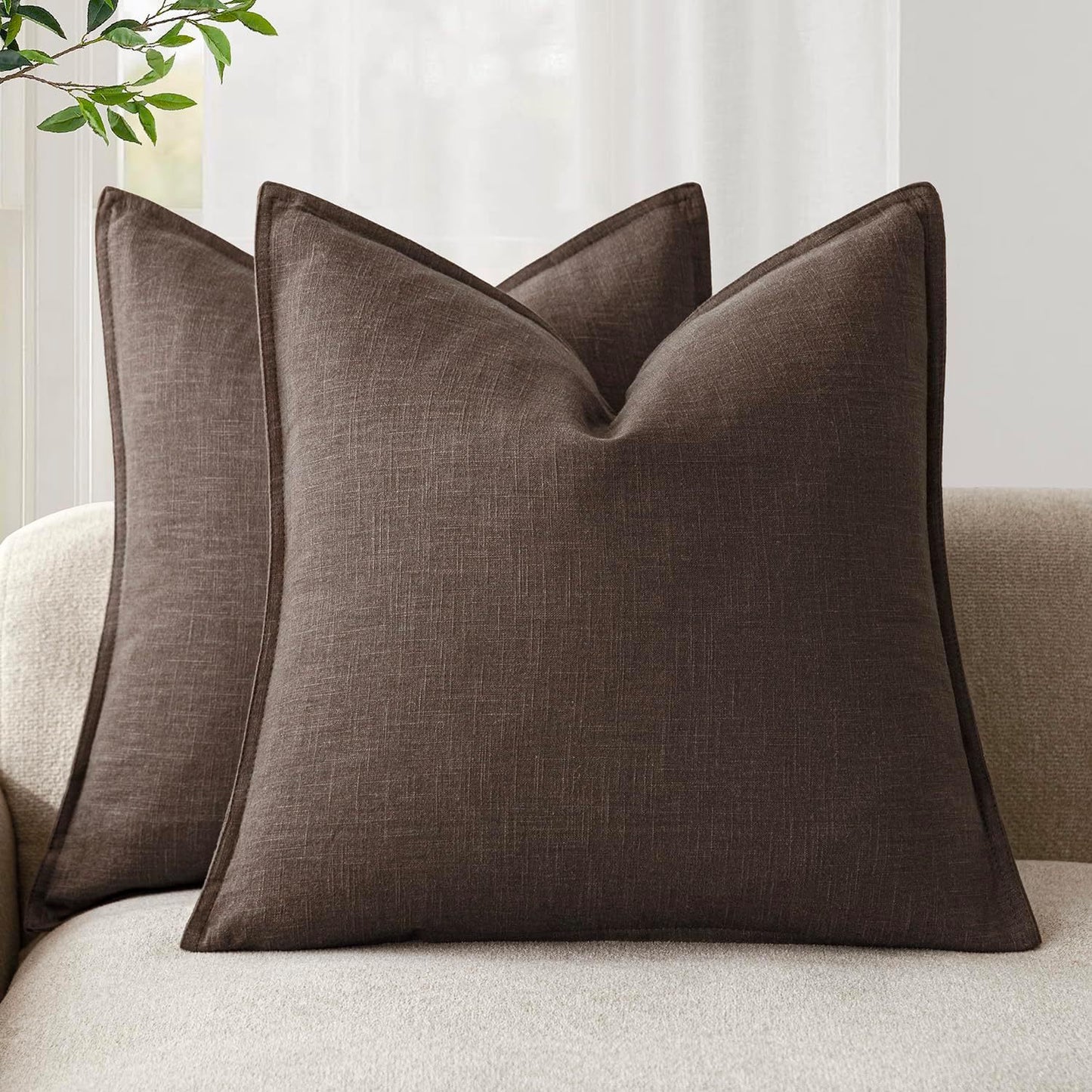 Washed Cotton Wide-Brim Solid Color Pillowcase for Living Room Sofa Bedroom