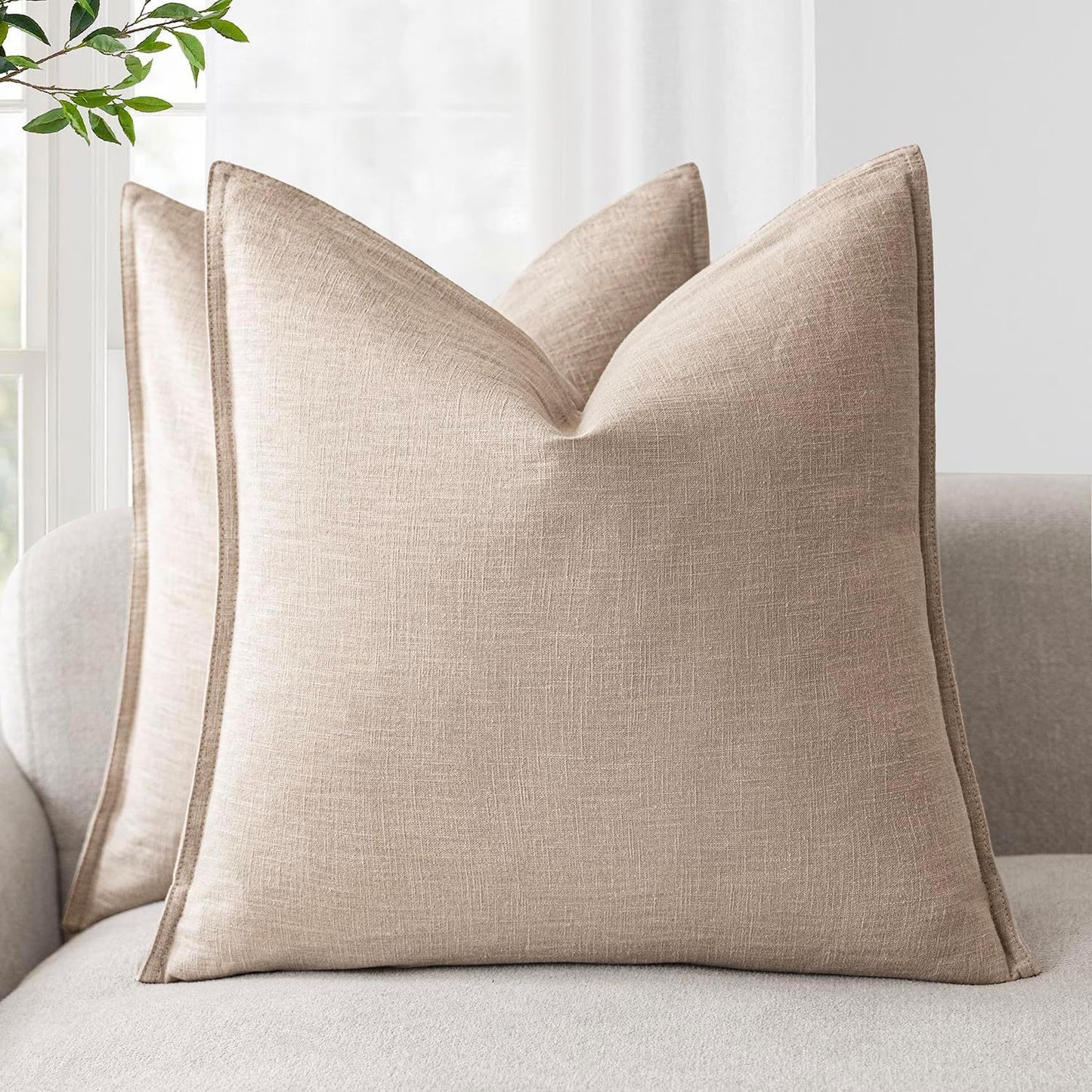 Washed Cotton Wide-Brim Solid Color Pillowcase for Living Room Sofa Bedroom