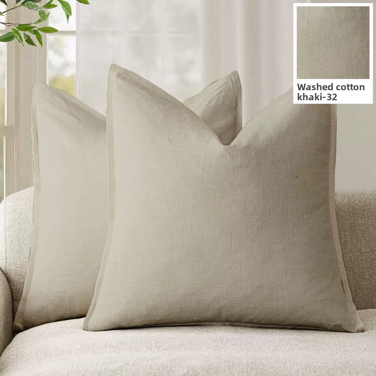 Washed Cotton Wide-Brim Solid Color Pillowcase for Living Room Sofa Bedroom