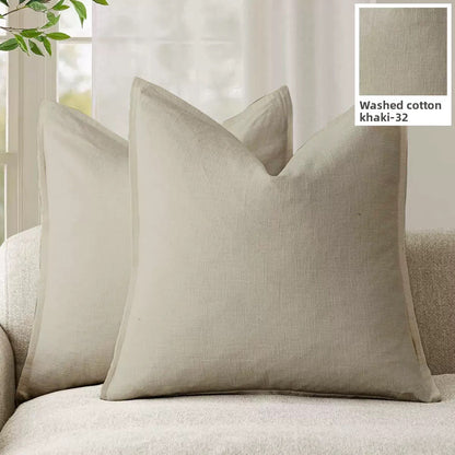 Washed Cotton Wide-Brim Solid Color Pillowcase for Living Room Sofa Bedroom