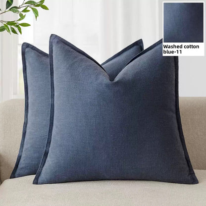 Washed Cotton Wide-Brim Solid Color Pillowcase for Living Room Sofa Bedroom