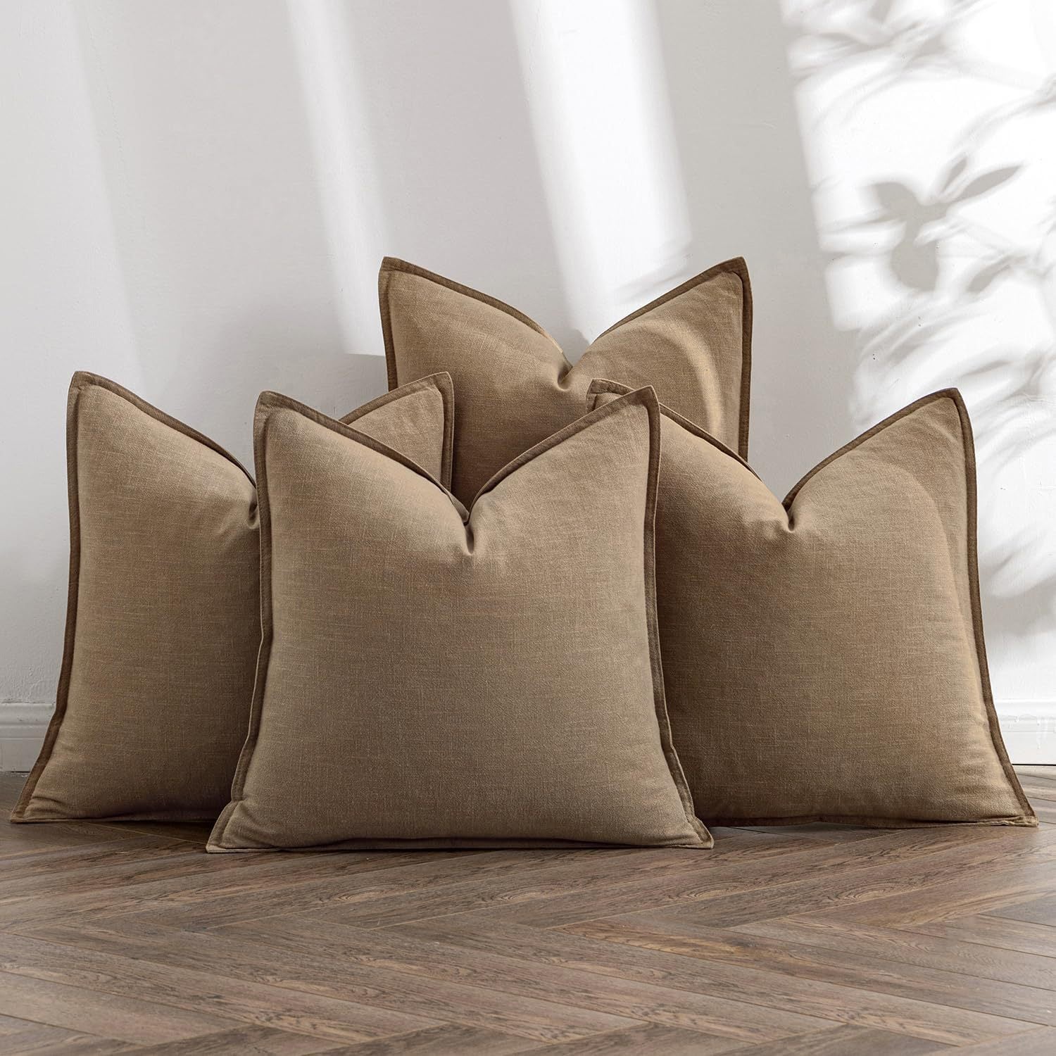 Washed Cotton Wide-Brim Solid Color Pillowcase for Living Room Sofa Bedroom