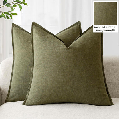 Washed Cotton Wide-Brim Solid Color Pillowcase for Living Room Sofa Bedroom